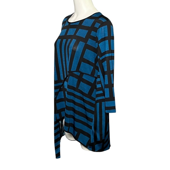 COMFY USA Tunic Top Size Large Blue Black Stretchy Slinky Lagenlook High Low - Picture 3 of 9